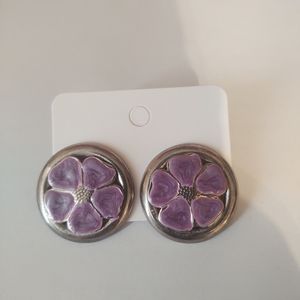 Silver and purple flower earrings